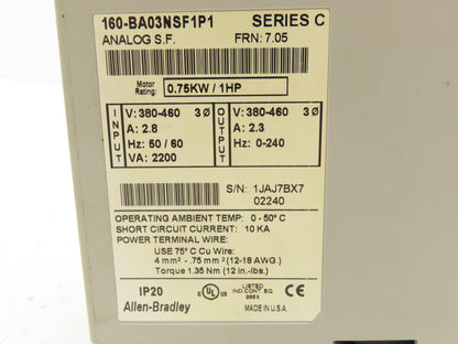 Allen Bradley Speed Controller 380-460V 2.8A 1HP Ser.C Lot of 3