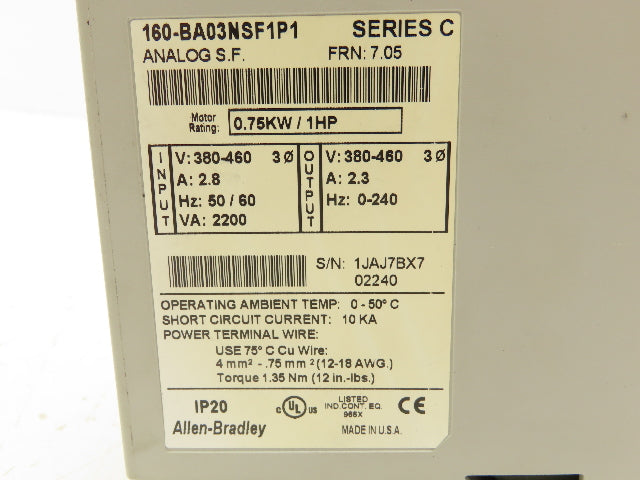 Allen Bradley Speed Controller 380-460V 2.8A 1HP Ser.C Lot of 3
