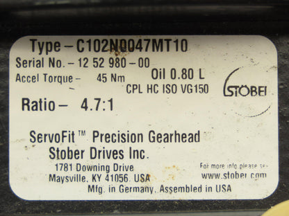 Stober C102N0047MT10 Servo Gearhead 4.7:1 Reducer Inline Gearbox MT10 Foot Mount
