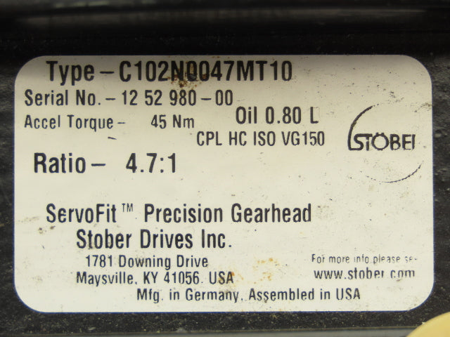 Stober C102N0047MT10 Servo Gearhead 4.7:1 Reducer Inline Gearbox MT10 Foot Mount