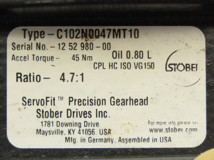 Stober C102N0047MT10 Servo Gearhead 4.7:1 Reducer Inline Gearbox MT10 Foot Mount