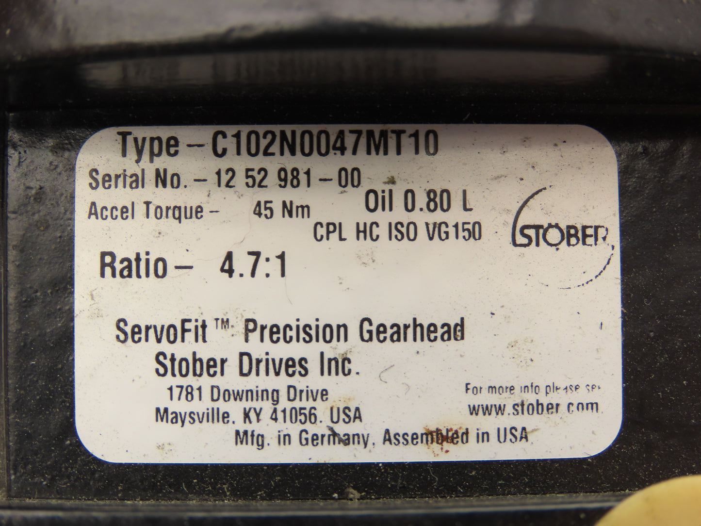 Stober C102N0047MT10 Servo Gearhead 4.7:1 Reducer Inline Gearbox MT10 Foot Mount