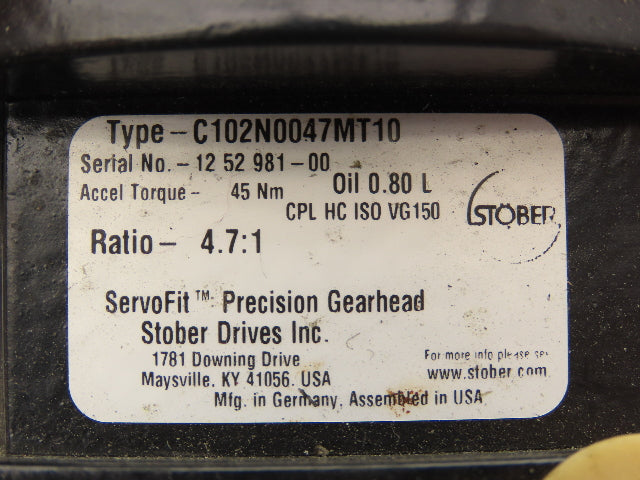 Stober C102N0047MT10 Servo Gearhead 4.7:1 Reducer Inline Gearbox MT10 Foot Mount
