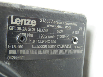 Lenze MCA 14L35-RS0B0 Servo Gear Motor 5.2Hp 390V 190rpm 18:1 Hollow Shaft GFL06