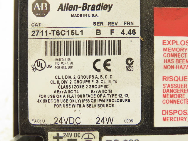 Allen Bradley 2711-T6C15L1 PanelView 600 Touch Screen PLC HMI *READ*