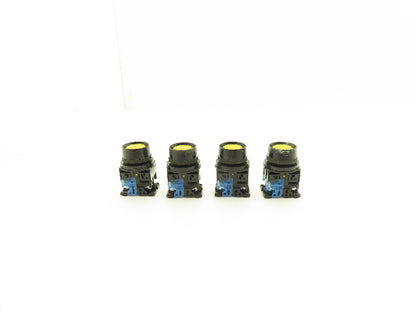 Fuji Electric Yellow Illuminated Push Button 30mm 600V 10A 30v Bulb Lot of 4