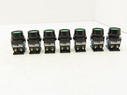 Fuji Electric Green Illuminated Push Button 30mm 600V 10A 30v Bulb Lot of 7