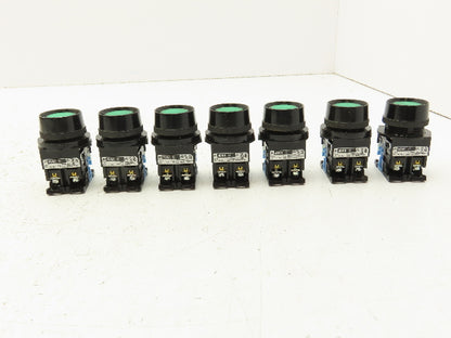 Fuji Electric Green Illuminated Push Button 30mm 600V 10A 30v Bulb Lot of 7