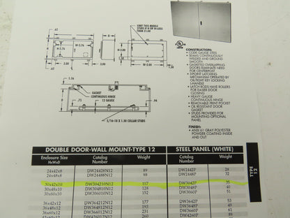 E-Box DW304210N12 Electrical Enclosure Wall Mount Dual Door 30x42x10" 40A Switch