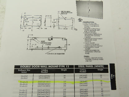 E-Box DW304210N12 Electrical Enclosure Wall Mount Dual Door 30x42x10" 40A Switch