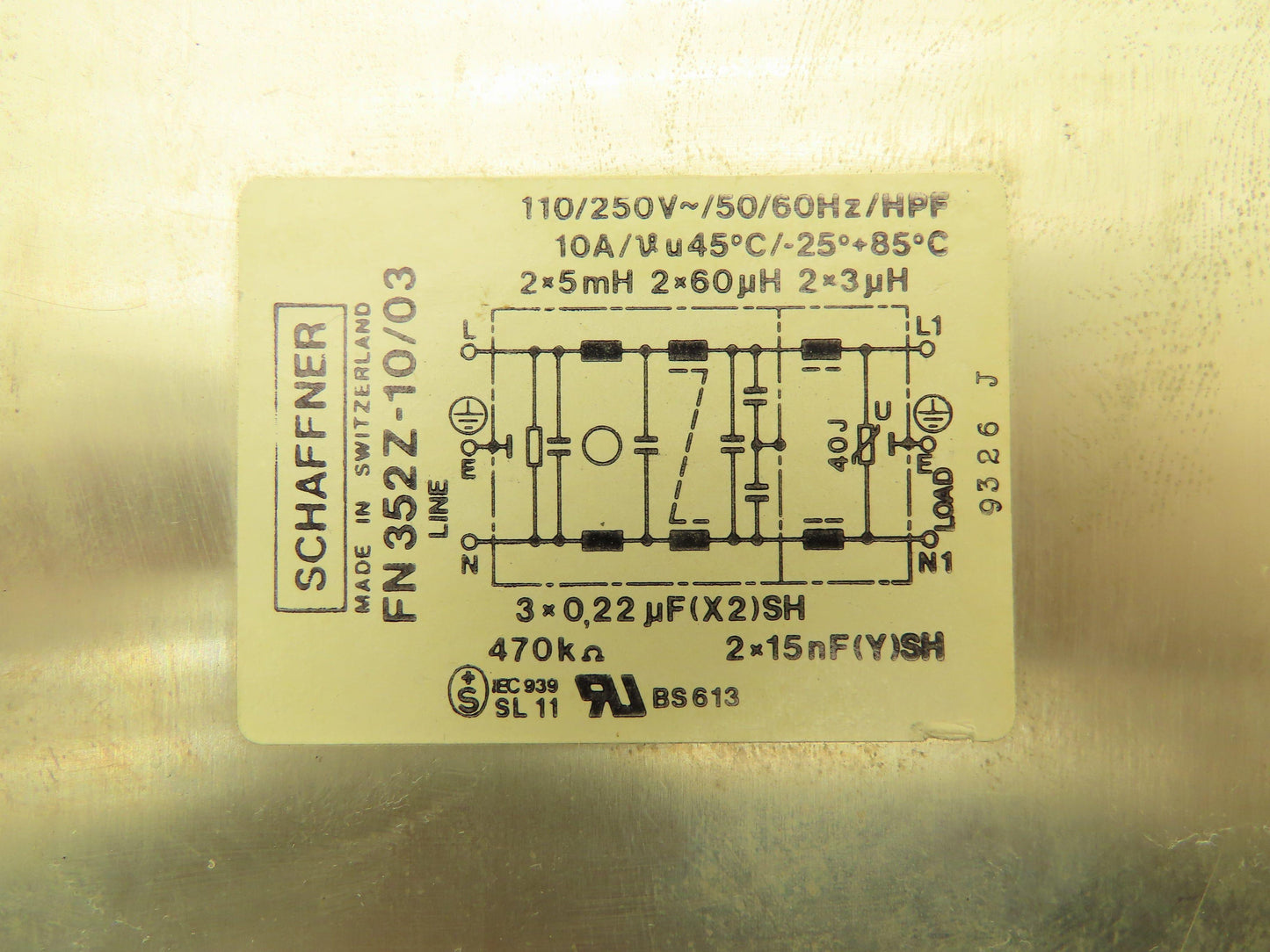 Schaffner FN352Z-10/03 Surge Suppressor 110/250VAC 50/60Hz 10A Lot of 3