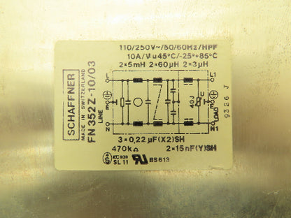 Schaffner FN352Z-10/03 Surge Suppressor 110/250VAC 50/60Hz 10A Lot of 3