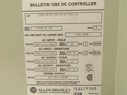 Allen Bradley 1395-B72-C2-P10-P50-X1 DC Controller Drive 40HP 500VDC 67.2A Ser B