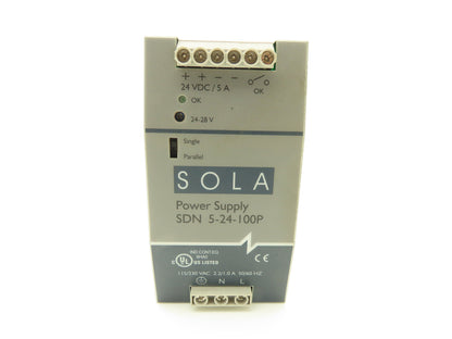 Sola SDN 5-24-100P DIN Rail Power Supply 24VDC 5A Out 115/230VAC In Lot of 3