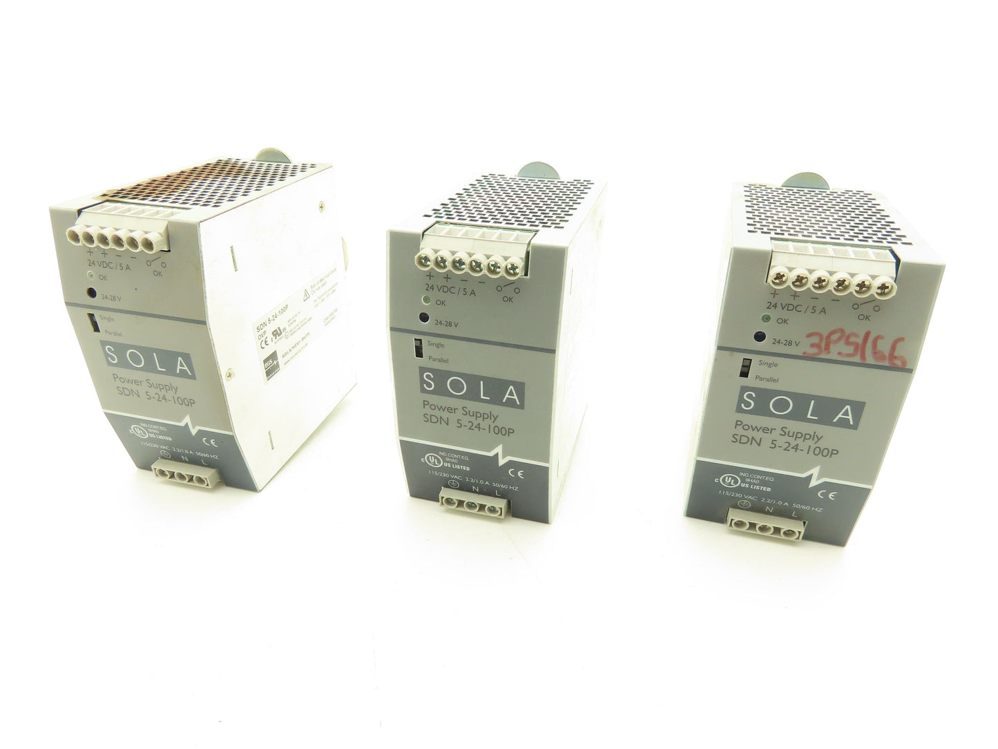Sola SDN 5-24-100P DIN Rail Power Supply 24VDC 5A Out 115/230VAC In Lot of 3