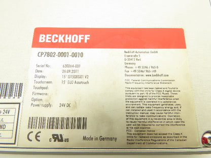 Beckhoff CP7802-0001-0010 Touch Screen Control Panel 15"