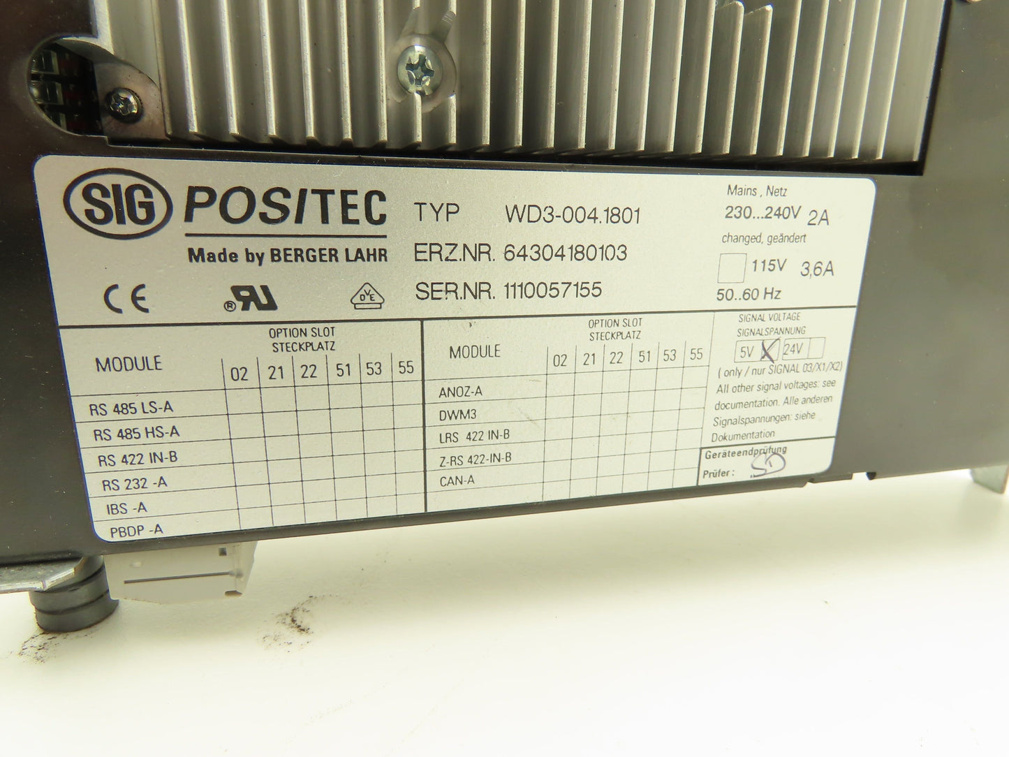 Berger Lahr WD3-004.1801 Positec Stepper Motor Drive Rev 16 5V Signal