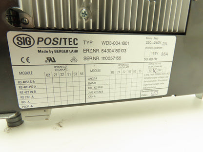 Berger Lahr WD3-004.1801 Positec Stepper Motor Drive Rev 16 5V Signal