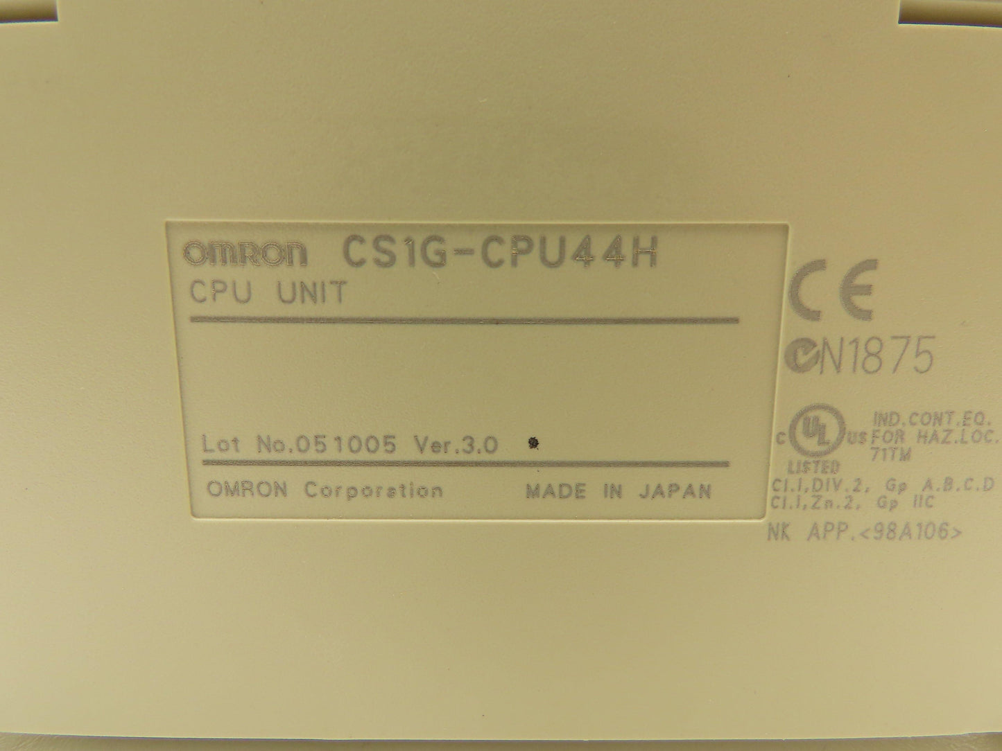 Omron CS1G-CPU44H Ver 3.0 Sysmac Programmable Controller CPU Unit PLC Module