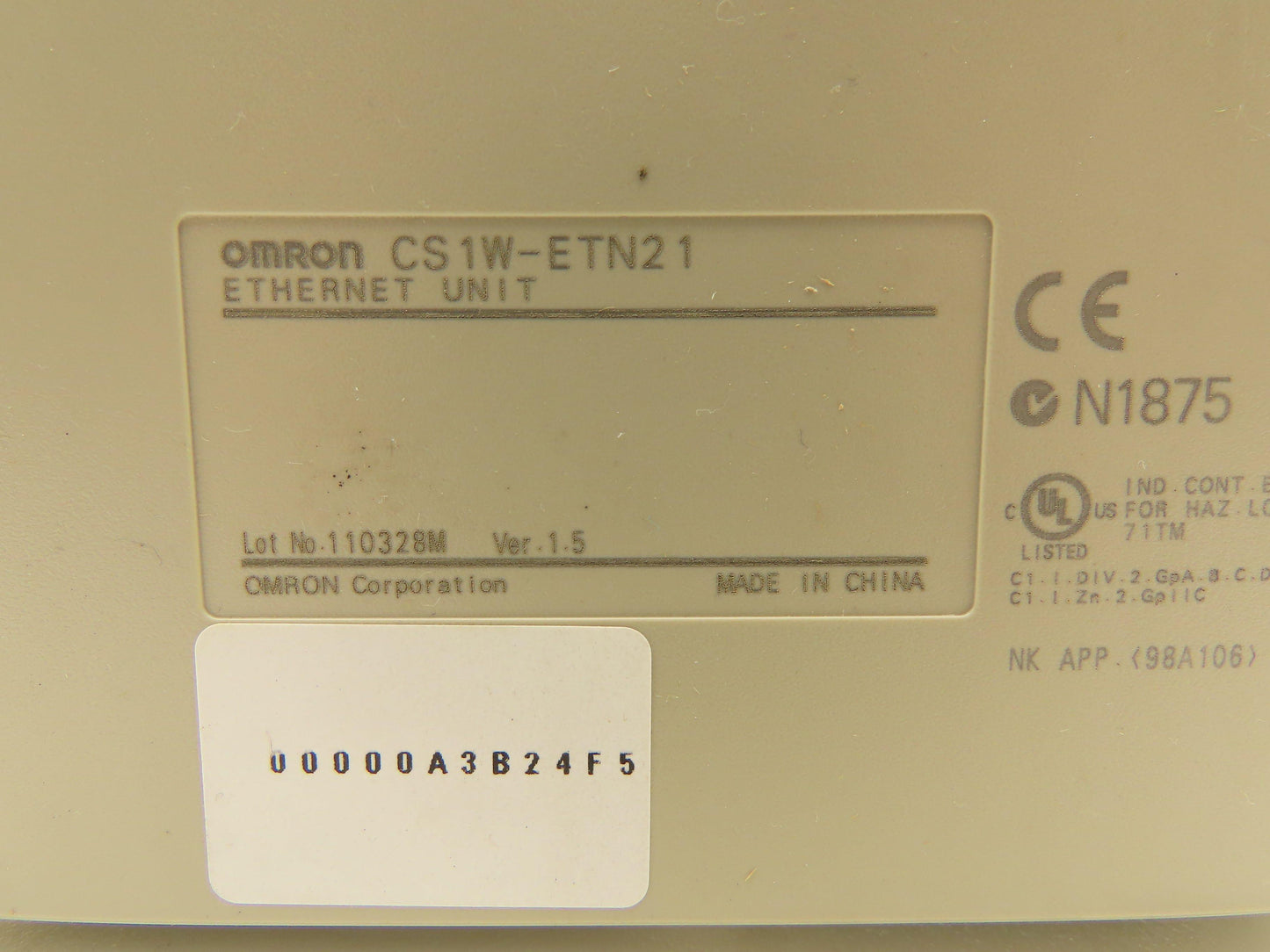 Omron CS1W-ETN21 Ver 1.5 Sysmac 100Base-TX Ethernet Unit