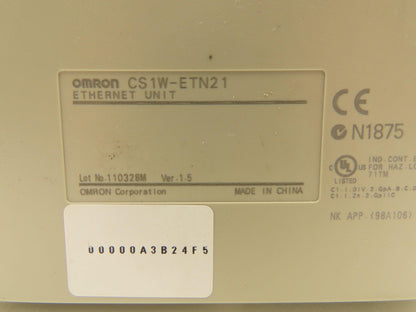 Omron CS1W-ETN21 Ver 1.5 Sysmac 100Base-TX Ethernet Unit