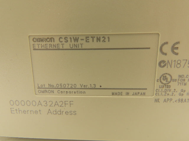 Omron CS1W-ETN21 Ver 1.3 Sysmac 100Base-TX Ethernet Unit
