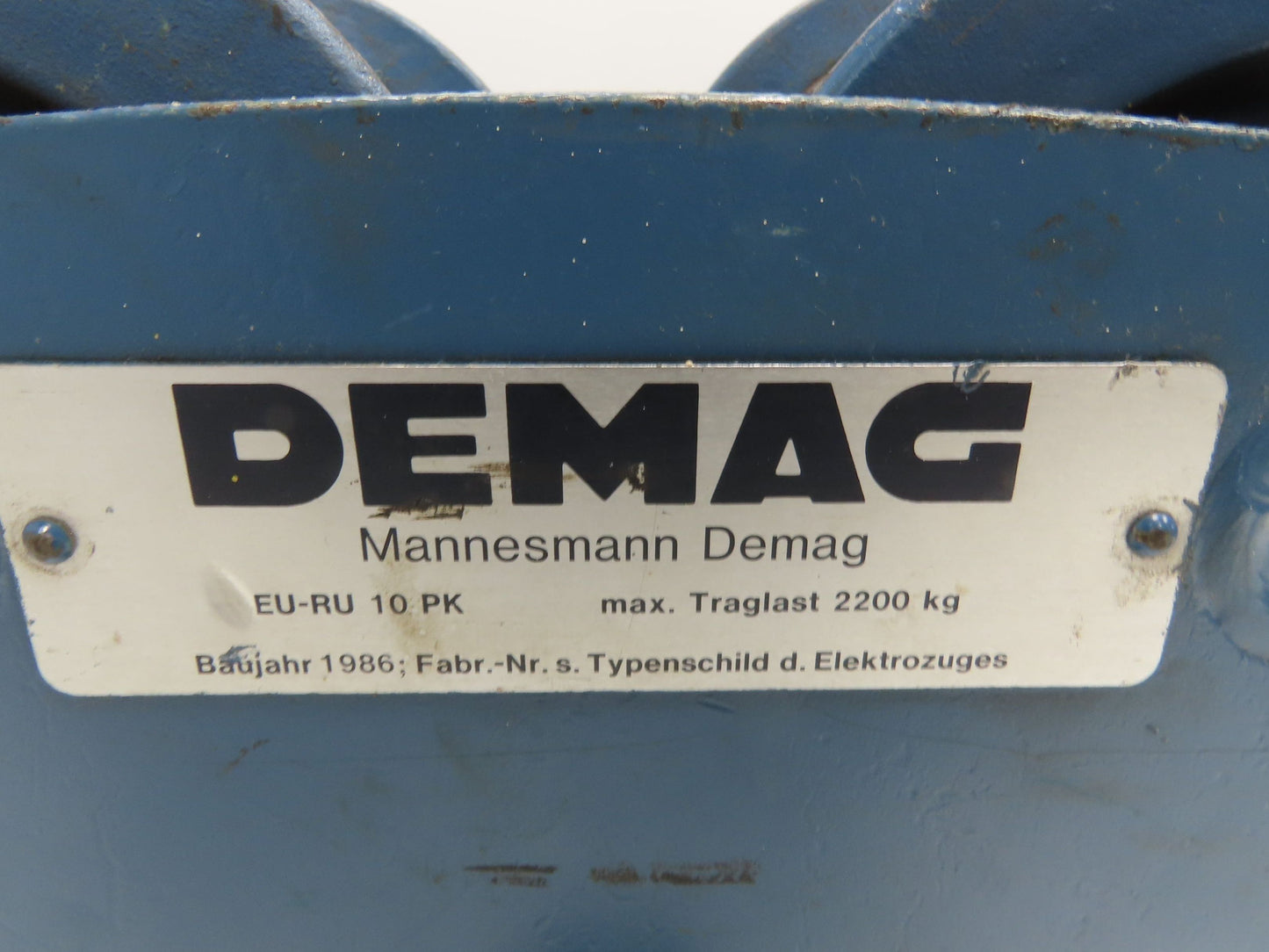 Demag EU-RU 10 PK Hoist Push Trolley 2200 Kg 4800 Lb 3-5/8" Beam