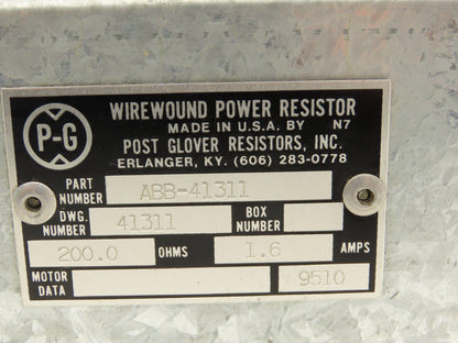 Post Glover ABB-41311 Braking Resistor 200 Ohm 1.6A 600W 11"