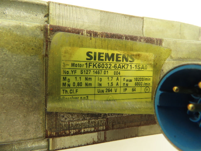 Siemens Servo Motor 6000 RPM 1.7A 3Ph