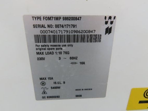 Electrolux FOM71MP Commercial Laboratory Washer 3Ph 230V 50 Liter Wascator Simar