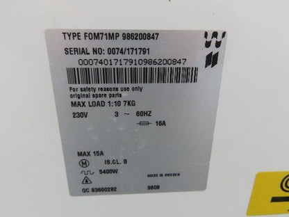 Electrolux FOM71MP Commercial Laboratory Washer 3Ph 230V 50 Liter Wascator Simar