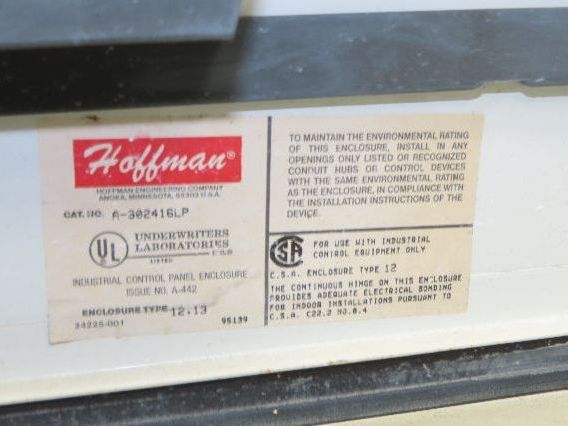 Hoffman A302416LP Electrical Enclosure Control Panel 30x24x16" JIC