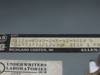 Allen Bradley 2112A-BDBD MCC Bucket Motor Starter 10Hp Size 1 NEMA 3 Pole 600V