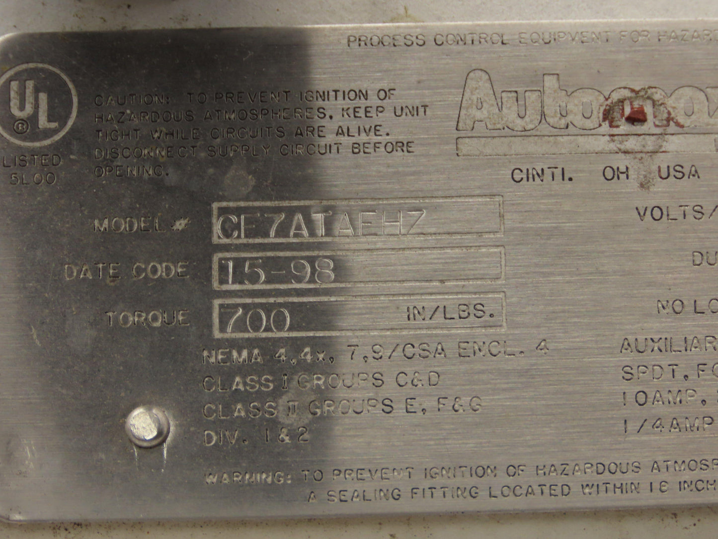 Automax CE7ATAEHZ Centura CE Valve Actuator 700 IN/LBS 115V CE7