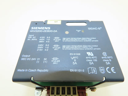 Siemens 4AV2200-2EB00-0A SIDAC-S Power Supply 24VDC Out 215-415VAC In