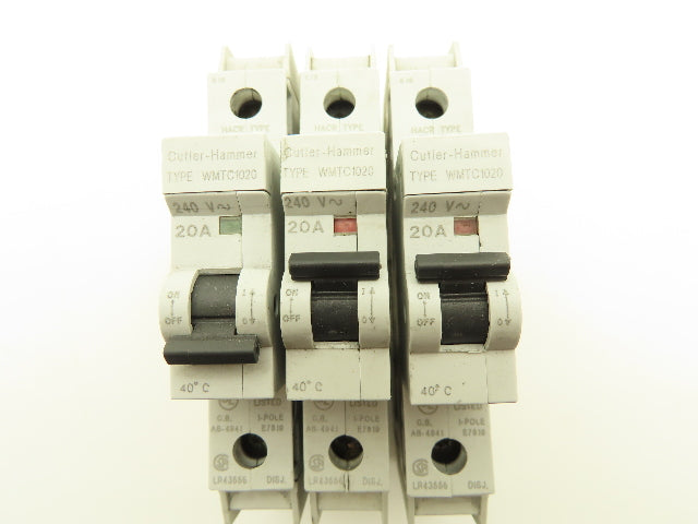 Cutler Hammer WMTC1020 1-Pole 20A Circuit Breaker Lot of 3