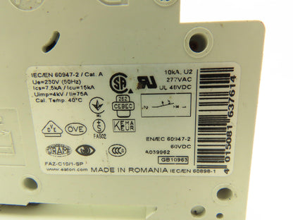 Eaton FAZ-C10/1 1-Pole 10A Circuit Breaker Lot of 15