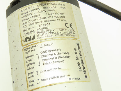 Phoenix Mecano LZ60P2B040+168-0 Electric Cylinder Actuator 300mm Stroke 24-36VDC