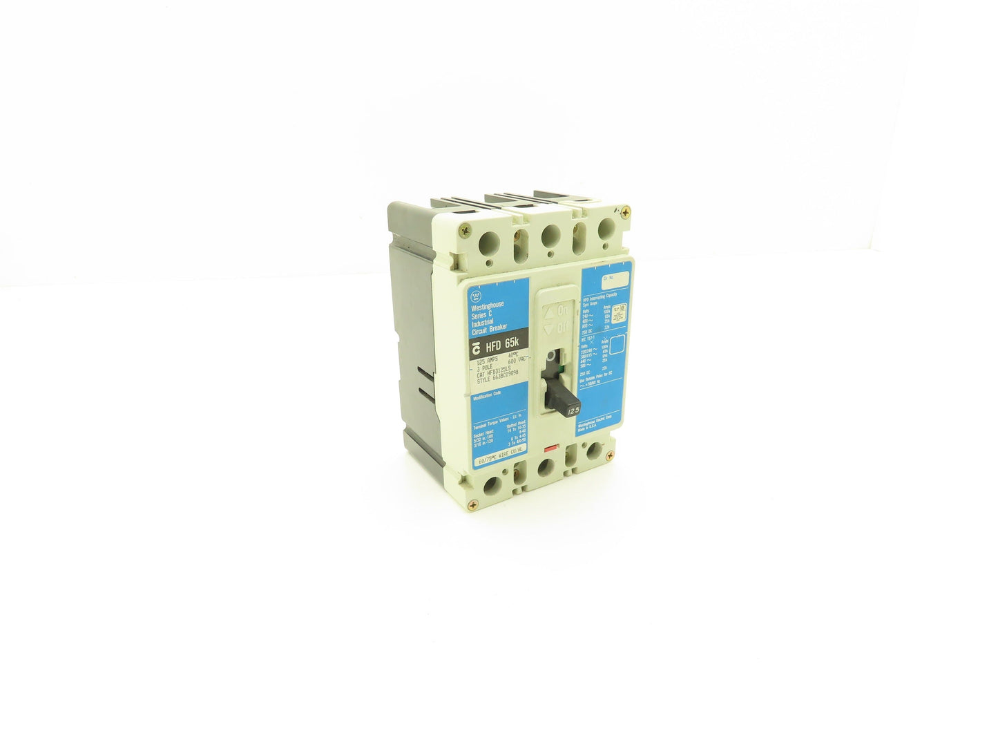 Westinghouse HFD3125LS HFD 65k Circuit Breaker 125A 3 Pole 600V