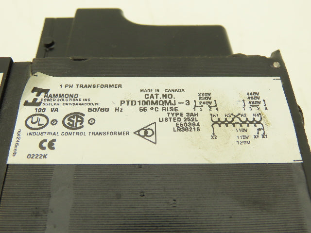 Hammond PTD100MQMJ-3 1PH 220-480 VAC Pri 110-120 VAC Sec Fuse Holder