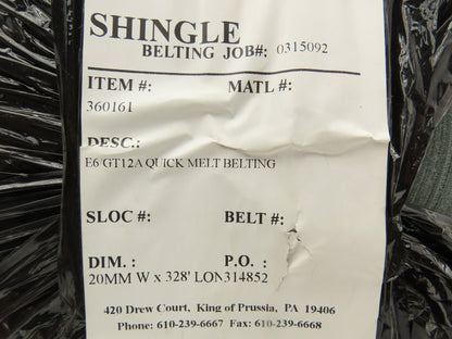 Shingle Belting E6/GT12A Quick Melt Conveyor Belt 20mm x 328' Roll Green Nycor