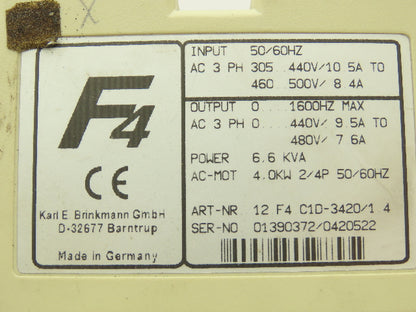 KEB 12.F4.C1D-3420/1.4 Combivert AC Drive 3PH 6.6KVA 480V 7.6A 4kW