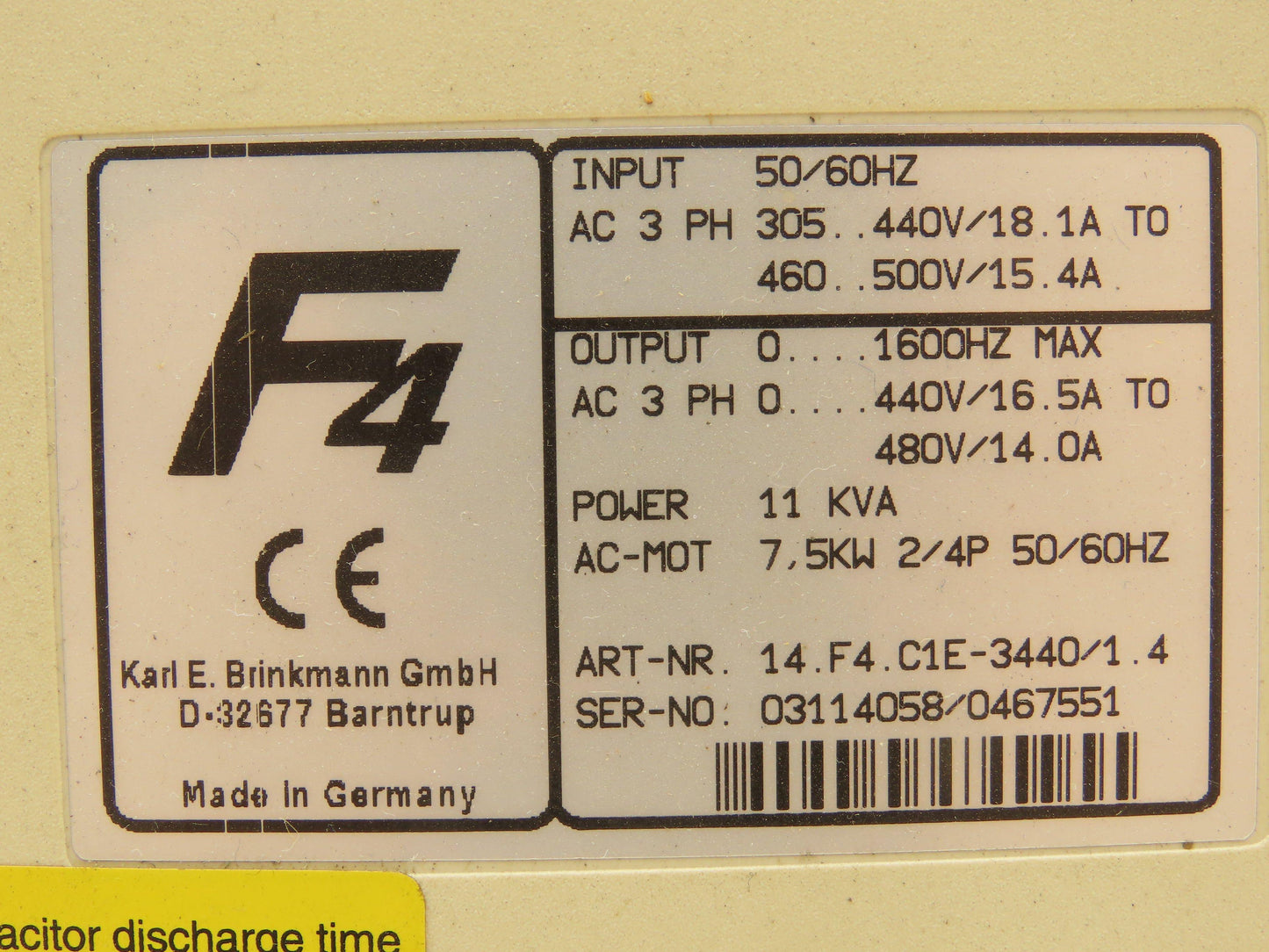 KEB 14.F4.C1E-3440 V1.4 Combivert VFD AC Drive 3Ph 480V In 7.5kW 480V 16.5A 1600Hz Out