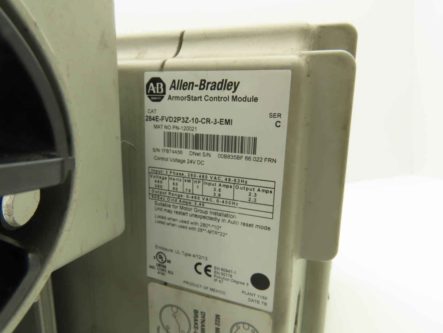 Allen Bradley 284E-FVD2P3Z-10-CR-3-EMI ArmorStart AC Drive 480V 1Hp VFD EtherNet