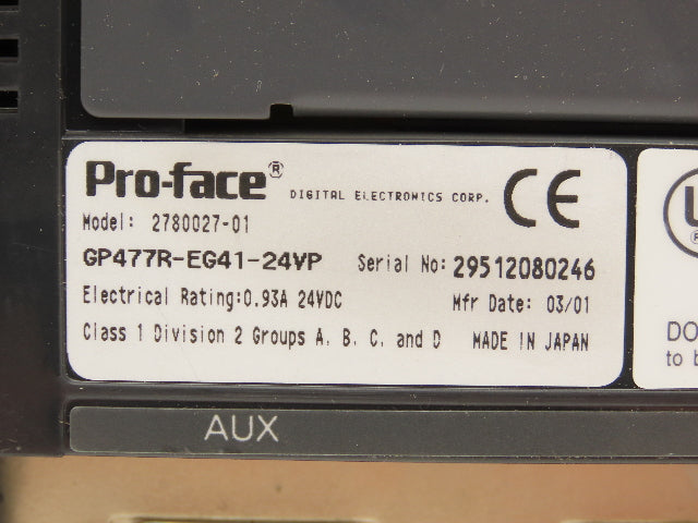 Pro-Face GP477R-EG41-24VP Broken Operator Interface Control Panel 9.1" Display