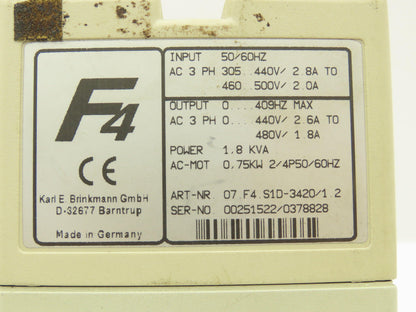 KEB 07.F4.S1D-3420/1.2 Combivert AC Drive 3PH 1.8KVA 480V 1.8A HF Filter