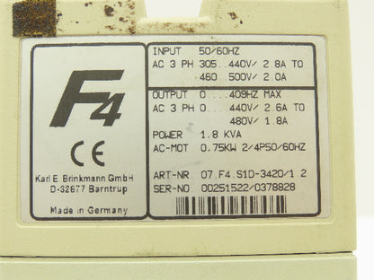 KEB 07.F4.S1D-3420/1.2 Combivert AC Drive 3PH 1.8KVA 480V 1.8A HF Filter