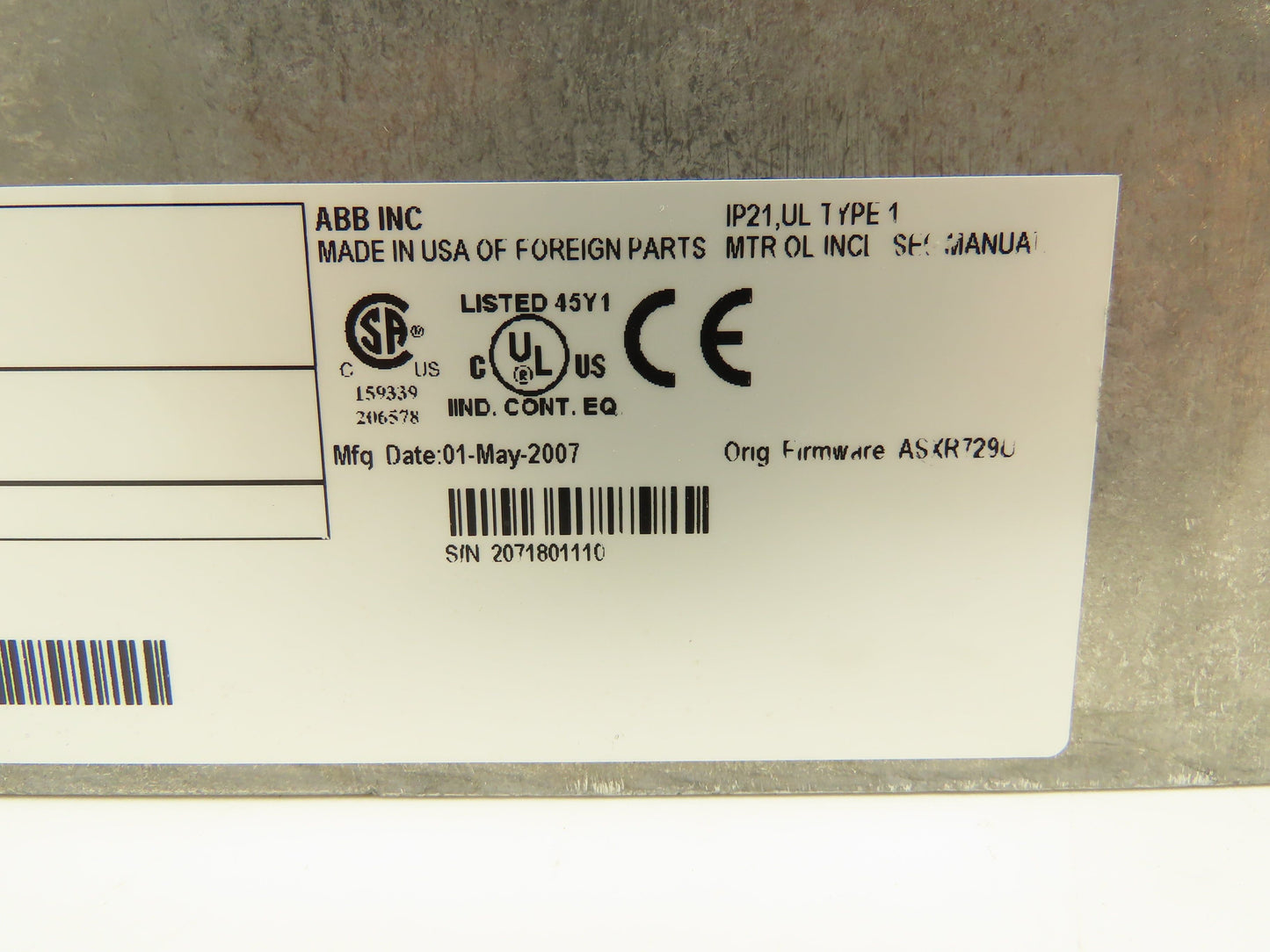 ABB AC Variable Frequency Drive 15Hp 3Ph 380-500V 21A