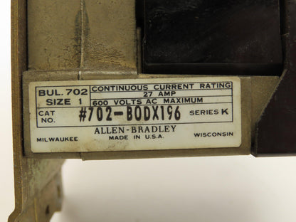 Allen Bradley 702-BODX196 Contactor 2-Pole Series K 27A