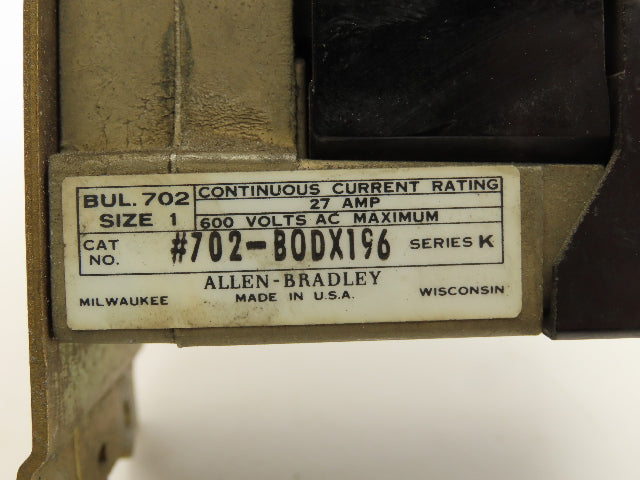 Allen Bradley 702-BODX196 Contactor 2-Pole Series K 27A